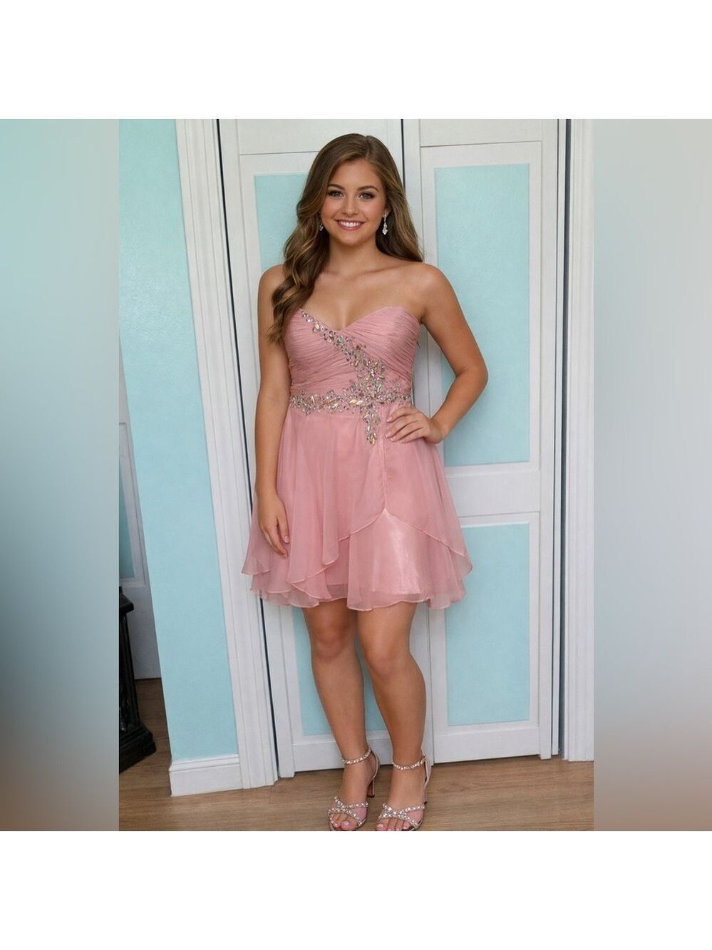 Size 12 Rose Blush Short dress chiffon strapless knee length NWD